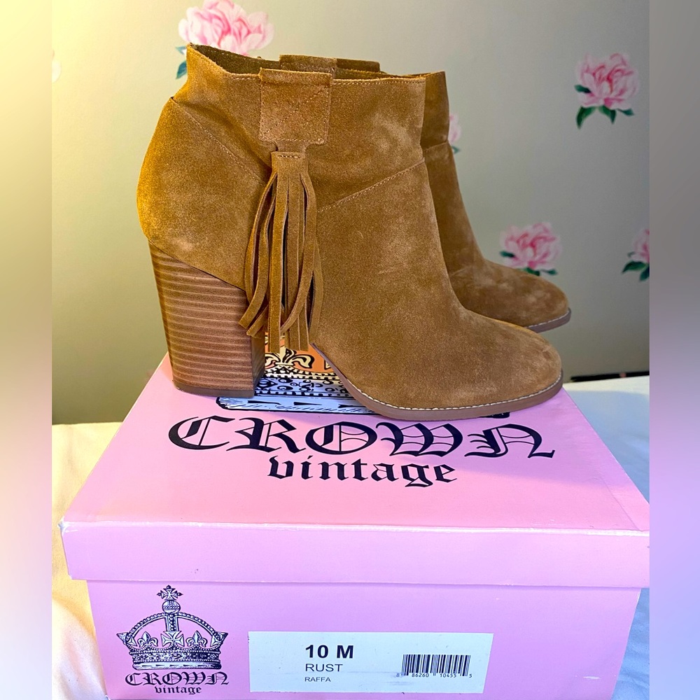 Crown Vintage Raffa Ankle Boots Booties Shoes Size 10 Brown